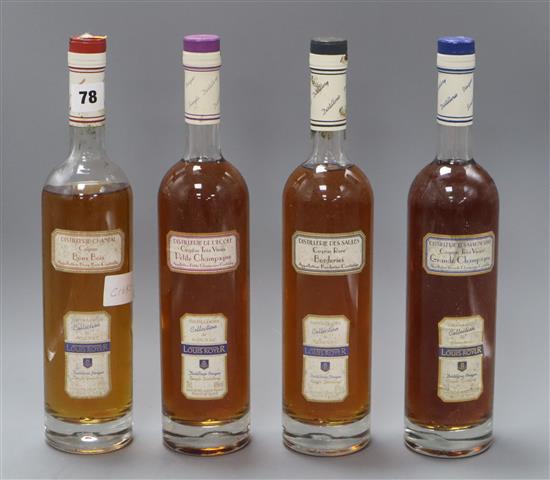 Four bottles of assorted Louis Royer Cognac, including Grande and Petite Champagne